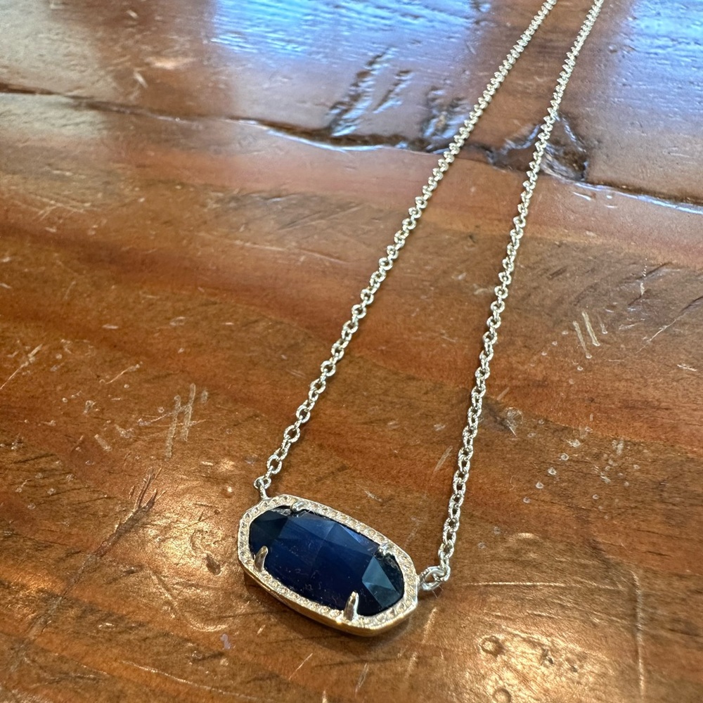 Kendra Scott Elisa navy cobalt cats eye stone kellie necklace with gold hardware